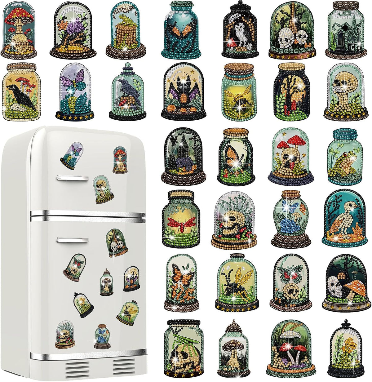 Motipuns 30 Pcs Halloween Diamond Painting Magnets Kits Gothic Diamond Art
