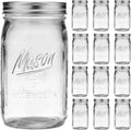 Wide Mouth Mason Jars 32 oz, 12 Pack Large Glass Mason Jars with Lids