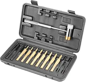 Wheeler Hammer and Punch Set with Punches, Brass/Polymer Hammer, Storage Case for Gunsmithing, Firearm Maintenance, Black