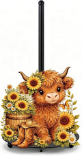 Highland Cow Sunflower Metal Paper Towel Holder for Countertop