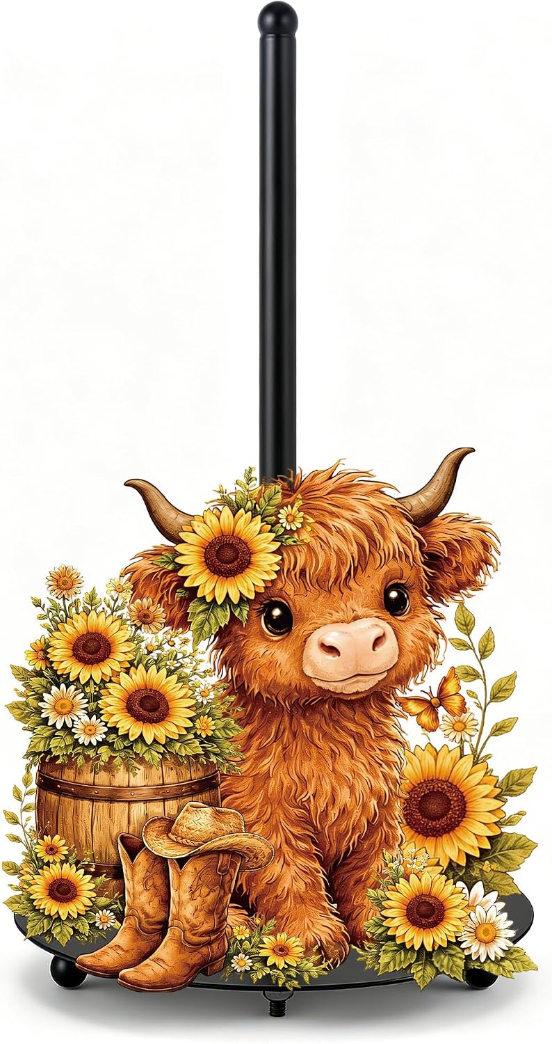 Highland Cow Sunflower Metal Paper Towel Holder for Countertop