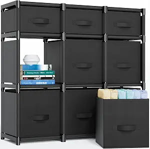 Mavivegue 9 Cube Storage Organizer, Closet Organizers and Storage, Cube Storage Shelf, Easy to Assemble with Storage Drawers, DIY Closet Cube Organizer for Living Room, Bedroom, Dorm Room-Black
