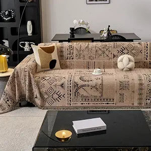 Aztec Boho Couch Cover for 3 Cushion Sofa, Vintage Western Coffee Reversible Couch Cover Sectional L Shape, Farmhouse Home Decor Chenille Non Slip Washable Large Couch Protector for Dogs 71"x118"