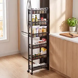 6 Tier Slim Rolling Storage Cart, Narrow Kitchen Storage Cart, Spice Rack Organizer with Wheels, Space Saving Shelf for Living Room, Laundry Room, Bathroom, Narrow Spaces