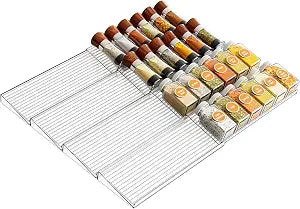 Yieach 8 Pack Adjustable In Drawer Spice Organizer - Expandable From 11'' to 22'' - Acrylic Drawer Seasoning Organizer,Clear Spice Organization Tray for Cabinet Drawers Condiment,Nail Polish and Jar