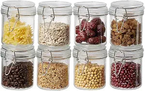 ODBCYWM 10oz Glass Food Storage Jars with Airtight Lids, Set of 8  Clear Preserving Seal Wire Clip Fastening Canisters for Kitchen Canning, Flour, Cereal, Pasta, Sugar, Beans, Pickling Jars (10oz8)