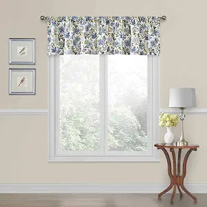 Waverly Navarra Farmhouse Scalloped Valance Rod Pocket Window Curtain for Kitchen or Bathroom, 52 in x 16 in, Porcelain