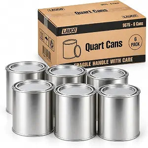 LAUCO Empty Metal Storage Cans with Lids, 32 oz (Quart), 6 Pack, Durable Tin-Plated Steel Containers for DIY Projects, Crafts, Workshop Organization & General Storage 9075