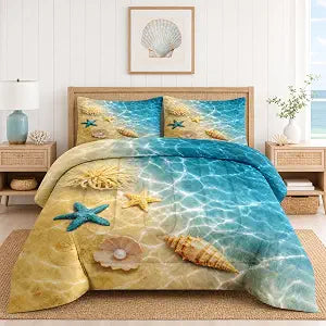 WeCozy Twin Comforter Set, 2 Pieces Beach Ocean Bedding, All Season