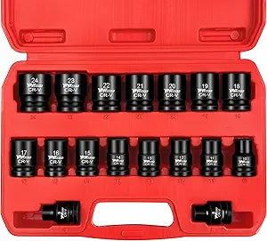YIYITOOLS 17Piece 1/2" Drive Shallow Impact Socket Set, Metric 824mm