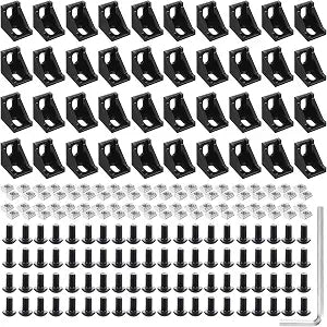 40 Set Black 2020 Series Aluminum Extrusion Profile Connector, Includes 1pc Wrench, 40pcs 2028 Corner Bracket, 80pcs T-Slot Sliding Nuts and M5 Hex Screw Bolt for 20S Aluminum Rail Accessories