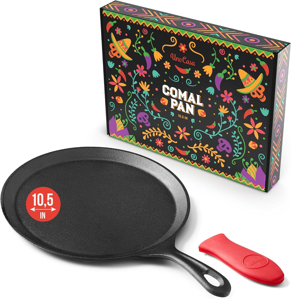 Uno Casa Cast Iron Comal Pan 10.5 Inch | Compact Comal para Tortillas, Roti