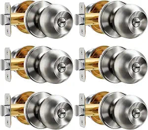 Veise 6 Pack Privacy Interior Door Knobs for Bed & Bathroom,Satin Nickel