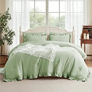 MR&HM Queen Comforter Set Light Green 7 Pieces, Ultra-Soft Bed in A Bag