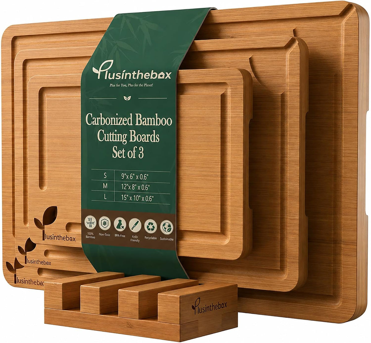 Cutting Board Set with Holder Bamboo Cutting Boards for Kitchen Set Of 3