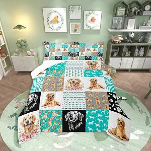 Cute Golden Retriever Comforter Set Kids Boys Girls,Lovely Puppy King