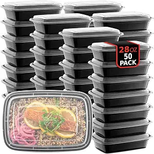 50-Pack Reusable Meal Prep Containers Microwave Safe Food Storage Containers with Lids, 28 oz - 1 Compartment Take Out Disposable Plastic Bento Lunch Box To Go, BPA Free - Dishwasher & Freezer Safe