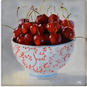 Cherries Ornate Bowl Still Life, 24 x 24 Inch Canvas Wall Art