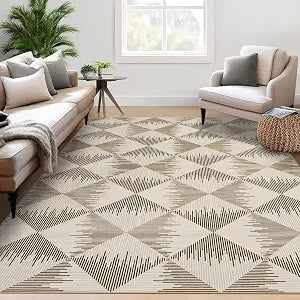 GarveeHome Washable Rugs for Living Room 5x7 Area Rugs, Modern Geometric Rug for Bedroom, Low Pile Ruggable Carpet Non-Slip Stain Resistant Floor Mat for Dining Room Home Office Dorm, Beige