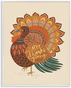 Stupell Industries Happy Thanksgiving Festive Orange Wild Turkey Patterned