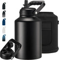 Fijinhom Insulated Gallon Jug, Large 128oz Stainless Steel Insulated Water Bottles with Handle, Double-Wall Vacuum Insulation for Construction Sites, Camping and Hiking, Bag,Black