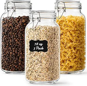 OneDream 78oz Glass Jars with Airtight Lid, 3 Pack Large Glass Storage Jars
