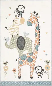 SAFAVIEH Carousel Kids Collection Accent Rug - 2'3" x 4', Ivory, Animal Design, Non-Shedding & Easy Care, Ideal for High Traffic Areas for Boys & Girls in Playroom, Nursery, Bedroom (CRK120A)