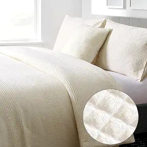 Waffle Duvet Cover Queen Cotton Ivory Textured Knit Striped Farmhouse