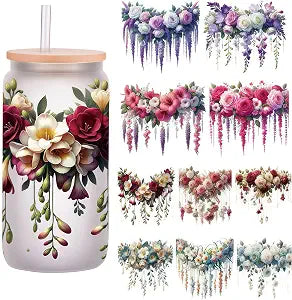 5pcs Colorful Floral Garland UV DTF Cup Wraps Winter UV DTF Transfer Waterproof Sticker for Glass Cups Furniture Craft DIY CraftsRub on Transfer Stickers for DIY Water Bottle Laptop Decal Wood Car