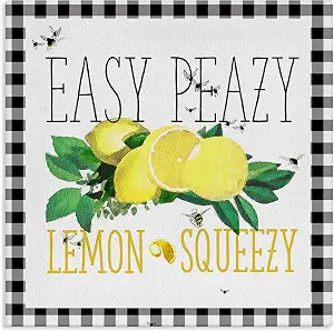 Lemon Plaid Farmhouse Country, 17 x 17 Inch Canvas Wall Art