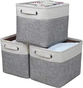 Foldable Storage Bin Collapsible Basket 12" x 10" x 9.5" Cube Storage Organizer Bins with Dual Carry Handles for Home Closet Shelves Drawers Organizer, Set of 3, Grey