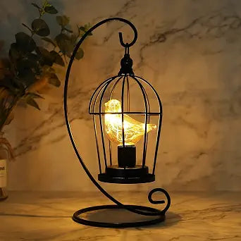 JHY DESIGN Birdcage Bulb Decorative Lamp Battery Operated 13" Tall Cordless Accent Light with Warm White Fairy Lights Bird Bulb for Living Room Bedroom Kitchen Wedding Xmas(Black)