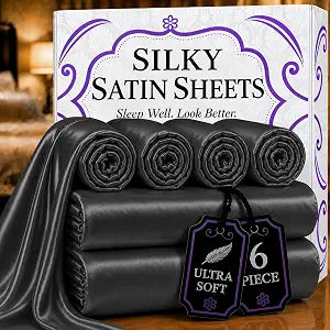DECOLURE Satin Bed Sheets - 6 Piece Luxury Silky King Size Bedding Set - Softer Than Silk, Wrinkle-Free with 15��� Deep Pocket Fitted Sheet, Perfect for Hair & Skin, Gifts for Women (Stone Grey)