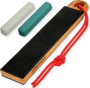 BeaverCraft Leather Strop for Knife Sharpening LS9P02 - Stropping Kit with Polishing Compound - Leather Knife Sharpener - Honing Strop Block 2-sided