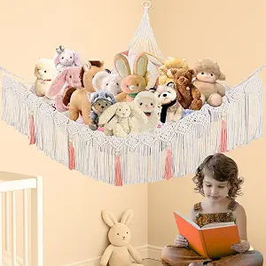 Stuffed Animal Hammock Corner, Plushie Net for Stuffed Animals, Macrame
