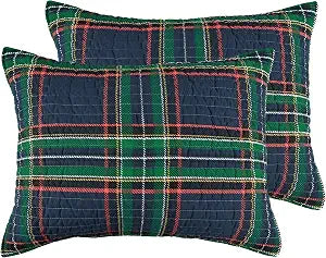 Levtex Home - Spencer Plaid Navy - Standard Sham Set of 2 (20x26in.) - Plaid - Red Green White - Cotton