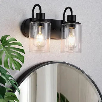 Matte Black Bathroom Light Fixtures Over Mirror,2-Light Bathroom Vanity Light with Clear Glass Shade,Modern Farmhouse Wall Sconces Lighting for Kitchen Living Room Bedroom Cabinet