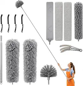 13-Piece Duster with Extension Pole, Cobweb Duster for High Ceiling