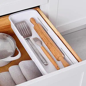 YouCopia DrawerFit Sliding Drawer Bin, Expandable and Adjustable Kitchen Storage Organizer, Speckled White