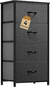 DWVO Storage Tower with 4 Drawers - Fabric Dresser, Organizer Unit for Bedroom, Living Room, Closets - Sturdy Steel Frame, Easy Pull Fabric Bins & Wooden Top