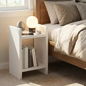 Furinno Viola Night Stand, 2-Tier Bedside Table with Open Shelf, Side Table, End Table, with 1.2-Inch Extra Thick Frame for Living Room, Bedroom, White