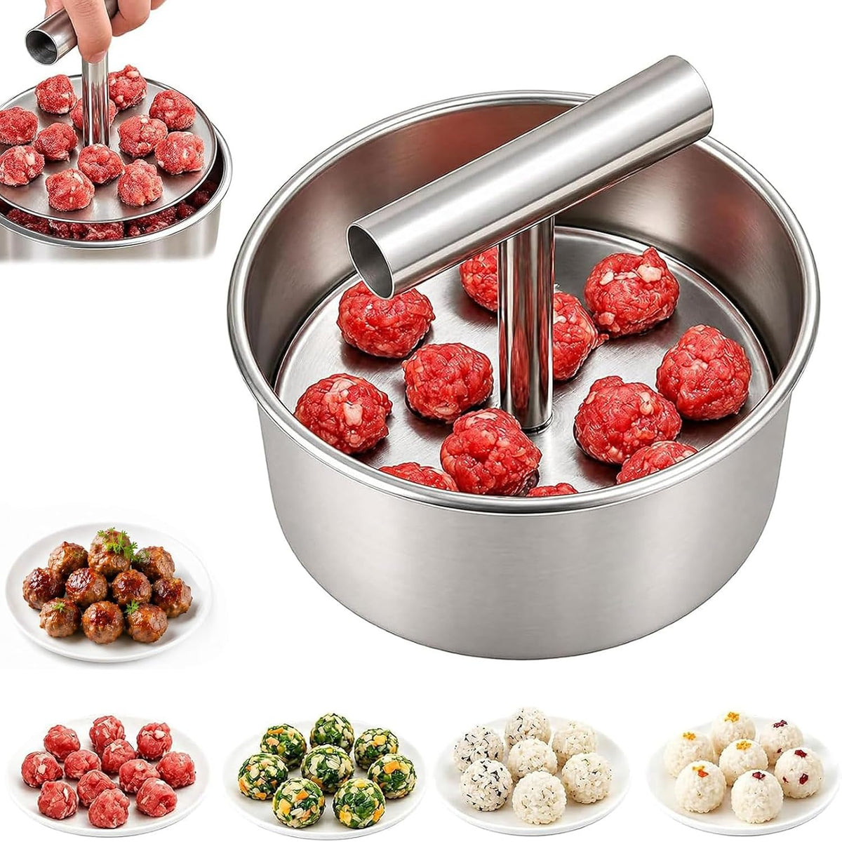 Meatball Maker, 12 Ball Stainless Steel Manual Meatball Maker Press Tool