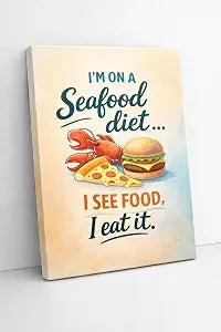 ICE ARMOR Funny Seafood Diet Canvas Wall Art, Food Humor Quote Poster, Kitchen Decor with Burger Pizza Illustration for Dining Room or Restaurant 16x24 Inch Frameless Canvas Print - Ready to hang