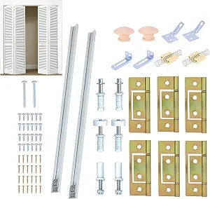 Bifold Closet Door Hardware Kit with 60" Tracks (2  30"), Complete Set for 4 Doors with Brackets, Pivots & Guide Wheels, for Bi-fold Closet Door Hardware