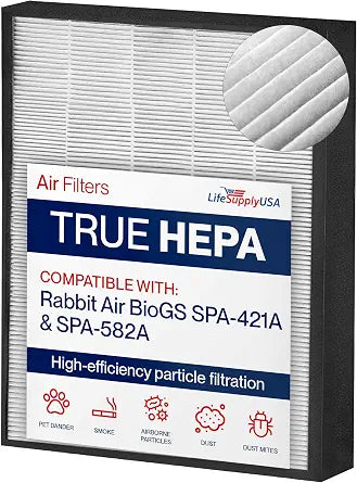 True HEPA Filter Replacement Compatible with Rabbit Air BioGS SPA-421A & SPA-582A Air Purifiers by LifeSupplyUSA