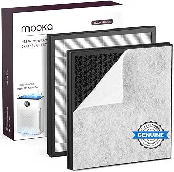 2 Pack MOOKA PR1 Genuine Air Purifier Replacement Filter, H13 True HEPA Air Purifiers for Home Large Room up to 2200sq.ft, with Washable Pre Filter, Removes Pollen Dander Smoke Pet Hair Dust
