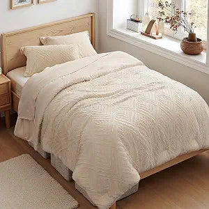 Zzlpp Twin Comforter Set 5 Piece, Beige Bed in a Bag Twin Size Bedding Sets