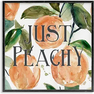 Just Peachy Fruit Watercolor Phrase, 17 x 17 Inch Framed Gicle Print