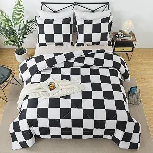 Caressma Black White Checkered Comforter Set, Twin Size Boys Bedding Set