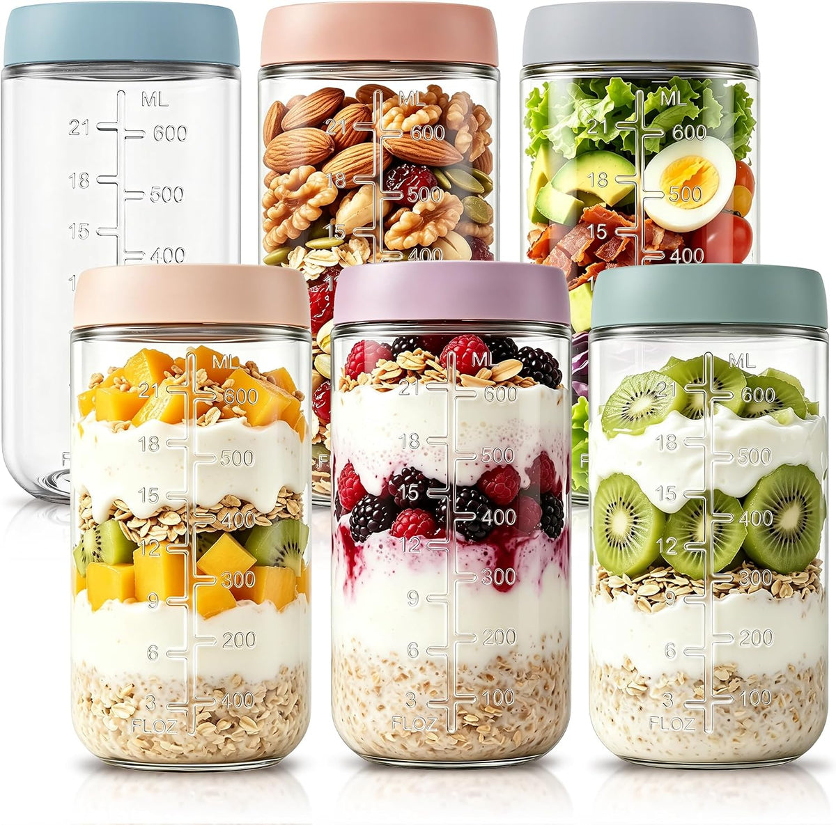 KEMORELA 24oz Overnight Oats Containers with Lids,Thick Glass Salad Jars